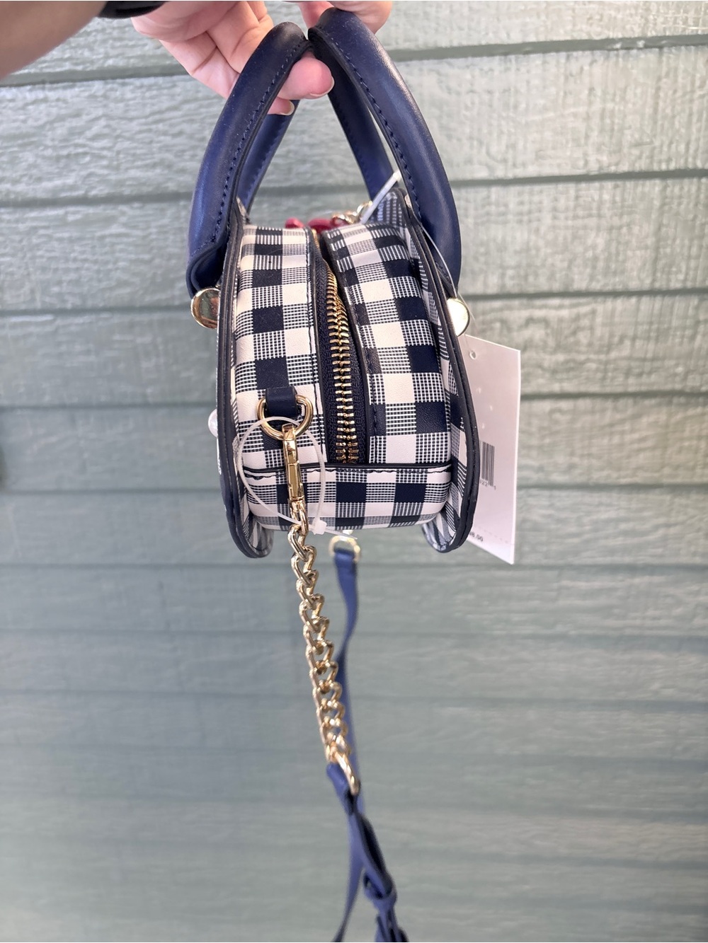Betsey Johnson Navy and White Gingham Fish Crossbody Bag - Picture 2 of 4